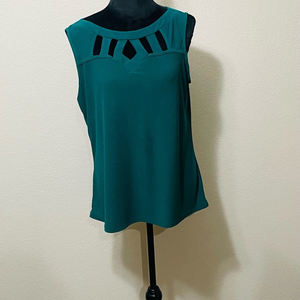 Green Cut Out Tank Top with Textured Fabric